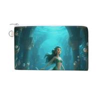 Modern Bouquet Leaves Wallet for Men Women Canvas Coin Purse Zippered Change Holder with Secure Closure, Mermaid in underwater palace, One Size, Mermaid in Underwater Palace