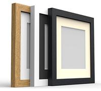 MODERN Box SQUARE Photo Picture Frames with Mount Shatterproof Styrene, Portrait Landscape Wall Hanging, Black Frame Ivory Mount, 9x9 Pic Size 6x6