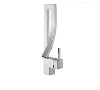 Modern Brass Bathroom Faucet, Hot & Cold Water Mixer, Single Handle Deck Mount Waterfall Tap for Vanity Sink, Stylish Silver Finish