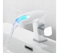 Modern Brass Bathroom Faucet - Single Handle Mixer, Waterfall Design, White Finish, Stylish Sink Tap for Contemporary Home Décor