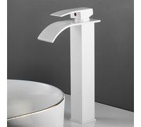 Modern Brass Bathroom Faucet, White Waterfall Spout, Hot & Cold Mixer, Elegant Design for Contemporary Bathrooms, Sl inish, Easy Installation, Durable Quality.