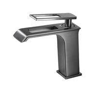 Modern Brass Bathroom Sink Mixer Faucet - Single Lever Waterfall Tap with Hot/Cold Hoses - Sk Grey h for Contemporary Bathrooms - & Slish Design