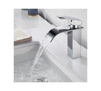 Modern brass bathroom tap, elegant waterfall mixer, hot and cold water, splash-proof design