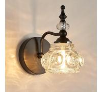 Modern brass chaner Bathroom Vanity Light, E27 Fixture with Clear Textured Glass Shade Crystal Aent Vintage Brass Wall Sconce, for Over Mirror Bedroom Hallway Wall Lamp