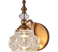 Modern brass chaner Bathroom Vanity Light, E27 Fixture with Clear Textured Glass Shade Crystal Aent Vintage Brass Wall Sconce, for Over Mirror Bedroom Hallway Wall Lamp