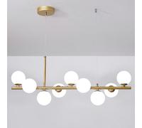 Modern Brass Finish Glass Ball Chandelier Adjustable Mid Century Gold Light Fixture Luxury Minimalist Milky White Magic Bean Lamp 9 Lighting Modes for Elegant Décor