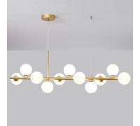Modern Brass Finish Glass Sphere Chandelier, Mid-Century Gold Adjustable Pendant Light, Luxury Minimalist Long Bar Magic Bean Lamp, White 11 LEDs