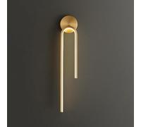 Modern Brass Indoor LED Wall Sconce - Black Long Tube Light for Hallway, Bedroom, Living Room, Bathroom - Brushed Gold Linear Wall Mounted Fixture (Left Side)