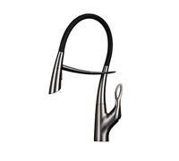 Modern Brass Kitchen Faucet with Suction Pull Out Design Single Handle Cold Hot Dual Control 2 Function Sink Tap in Brushed Gray