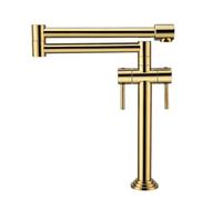 Modern Brass Kitchen Sink Mixer Tap 1 Hole Design Folding Dual Handle Hot & Cold Water d Finish Stylish Kitchen Faucet & Easy to Install