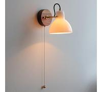 Modern Brass Pale Wall Sconce Nordic Walnut Wood Wall Lamp with White Glass Shade and Pull Chain Switch, Japanese Style Solid Wood Home Deco Lighting Fixture E27 Socket
