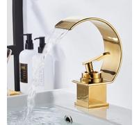 Modern Brass Single Handle Mixer Faucet - Stylish Waterfall Design Bathroom Sink Tap, Gold Finish, Luxury Basin Mixer for Contemporary Kitchens and Bathrooms