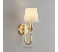 Modern Brass Wall Sconce, Elegant Hardwired Wall Light with Fabric or Frosted Glass Shade, Crystal Accent Option, Decorative Wall Lamp for Bedroom, Living Room, Hallway(25Cm/9.84In)/25Cm/9.84In