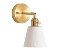 Modern Brass Wall Sconce White Ceramic Wall Lamp with Rotary Switch, Adjustable Brushed Bedside Wall Light Vintage d Home Decor Lighting Fixture For Bedroom Bedside Living Room E27