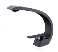 Modern Brass Waterfall Bathroom Sink Faucet, Single Handle Mixer Tap with Long Curved Spout, Stylish Black Basin Tap for Vanity, Single Hole Installation