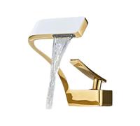 Modern Brass Waterfall Sink Faucet - Single Lever Mixer Tap Contemporary White Design - Ideal for Stylish Bathrooms & Easy to Install