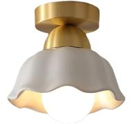 Modern Brass White Flush Mount Ceiling Light Fixture Nordic Copperd Flower Glass or Ceramics Shade Ceiling Lamp for Bedroom Living Room Hallway Kitchen Entryway(16Cm)/14Cm