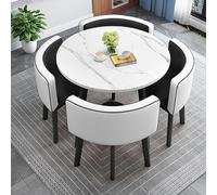 Modern Breakfast Table and Chair Set Round Dining Furniture with 4 Chairs for Kitchen Office Reception Lounge Living RoomStylish Black and White Decor