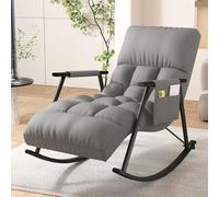 Modern Breathable Bedroom rocking chair with cushion, garden lounge chair with armrests, Indoor Comfortable camping rocking chair, living room Sofa Lounger, ergonomic chair,Adjustable backrest.