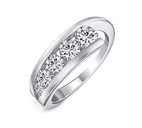 Modern Bride Graduated Cubic Zirconia AAA CZ Statement Anniversary Wedding Band Ring For Women .925 Sterling Silver