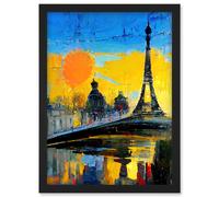 Modern Bright Abstract Paris At Sunrise Cityscape Eiffel Tower Artwork Framed Wall Art Print A4 Artery8 Black One Size