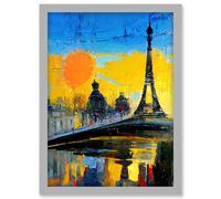 Modern Bright Abstract Paris At Sunrise Cityscape Eiffel Tower Artwork Framed Wall Art Print A4 Artery8 Light Grey One Size