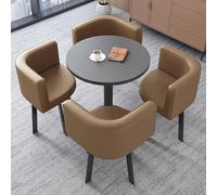 Modern Brown Dining Table Set with 4 Soft Chairs Metal Base & NonSlip PadsIdeal for Kitchen Dining Room Reception or Conference UseCozy & Stylish Furniture