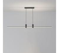 Modern Brushed Gold LED Linear Pendant Light for Pool Table Dimmable Slender Tube Chandelier with Black Industrial Hanging Lamp Design for Dining Room Kitchen Island and Restaurant