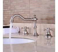 Modern Brushed Nickel Bath Faucet - 3-Piece Double Handle Bathtub Tap, GZ-8205L, Stylish Design, Easy Installation, Water-Saving Technology for Contemporary Bathrooms.