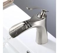 Modern Brushed Nickel Bathroom Faucet - Waterfall Sink Mixer Tap with Single Handle for Hot & Cold Water - Stylish Basin Faucet for Contemporary Bathroom Decor