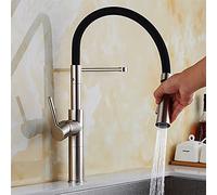 Modern Brushed Nickel Kitchen Faucet with Pull-Down Sprayer Single-Handle Design Hot & Cold Water Tap& Easy-to-Use Sink Mixer for Stylish Kitchens