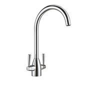Modern Brushed Nickel Kitchen Sink Basin Twin Lever Mono Mixer Tap With 360 Swivel Spout