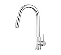 Modern Brushed Stainless Steel Pull Down Kitchen Faucet - Rotating Sink Mixer with SUS 304 Construction & Sleek Pull-Out Design for Contemporary Kitchens