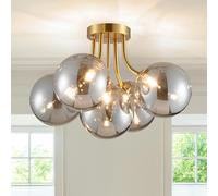 Modern Bubble Ceiling Lighting Fixture, 5-Light Flush Mount Chandelier, Glass Globe Ball and Brass Canopy, W50 xH30 cm, Flush Mount Ceiling Light for Living Room Bedroom Dining Room, G9 Socket