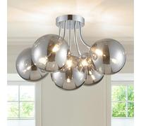 Modern Bubble Ceiling Lighting Fixture, 5-Light Flush Mount Chandelier, Glass Globe Ball and Chrome Canopy, W50 xH30 cm, Flush Mount Ceiling Light for Living Room Bedroom Dining Room, G9 Socket