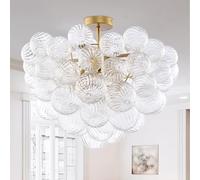 Modern Bubble Chandelier, 8-Light Mid-Century Glass Pendant Light Fixture, Luxury Flush Mount Ceiling Hanging Light with Hand-Blown Swirled Glass Globes for Dining Room Kitchen Island Living Room