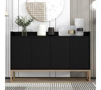 Modern Buffet Credenza with 4 Doors - Stylish Storage Cabinet for Dining Room, Living Room, Kitchen & Hallway - Black Contemporary Sideboard for Home Decor