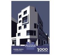 Modern Building Illustration in Blue And White 1000 Piece Jigsaw Puzzle, Old Europe Travel Artwork, 1000 Pieces for Adults, Travel Gift for Families, Mindful Activity, 38x26cm/1000pcs