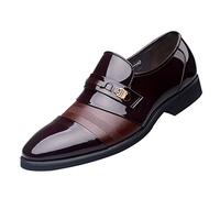 Modern Business Formal Men's Leather Shoes - Low Wedge Patent Pointed Toe Leather Shoes Lace-less British Style Men's Leather Shoes Office Working Smart Leather Shoes for Party Banquet Prom Brown