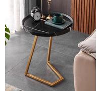 Modern C Shape Side Table Narrow Design for Living Room Bedroom Bathroom Heightened Anti-fall Edge V-shaped Bracket Stylish Black & Gold Finish 40 cm Height