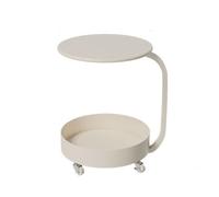 Modern C Shaped End Table with Wheels - Versatile Couch Side Table for Living Room & Bedroom 2-Tier Design Slides Under Sofa - Stylish Beige Accent Table
