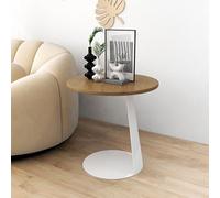 Modern C-Shaped Round Side Table - Solid Wood End Table with Metal Base Stylish Snack Table for Living Rooms Sofas and Bedside Areas 20x20x20 inch White Finish