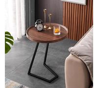Modern C-Shaped Side Table Narrow Design for Living Room & Bedroom Walnut Top with Black Stand Heightened Anti-Fall Edge Versatile Indoor Use V-Shaped Bracket