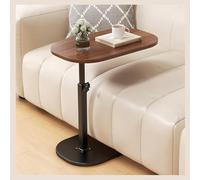 Modern C Shaped Side Table with Adjustable Height and 360° Swivel Small Coffee Table End Table with Flip Tray Tub Shelf Computer Phone Holder for Women and Men Liftable Walnut Fin