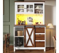 Modern Cabinet with App-Controlled RGB LED Lighting and Music Sync, Tall Sideboard with Adjustable Shelves, 104L x 40W x 180H cm, White Aosom UK