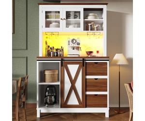 Modern Cabinet with App-Controlled RGB LED Lighting and Music Sync, Tall Sideboard with Adjustable Shelves, 104L x 40W x 180H cm, White Aosom UK