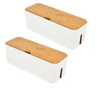 Modern Cable Organizer Hider,Plastic Cord Hider Box with Bamboo lid, Desk Wire Management for TV/Computer/Router/Games Console Cable Storage(white)
