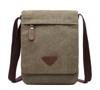 Modern canvas messenger bag with leather trim, casual style multi-compartment messenger bag with adjustable shoulder strap, suitable for both men and women, suitable for the workplace (Army Green)