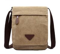 Modern canvas messenger bag with leather trim, casual style multi-compartment messenger bag with adjustable shoulder strap, suitable for both men and women, suitable for the workplace (Khaki)