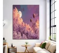 Modern Canvas Prints Dream Clouds Hot Air Balloons Wall Art, Fantasy Sky Purple Abstract Pictures for Living Room Wall Decor, Bedroom and Office Home Decorations 50×70 cm Unframed